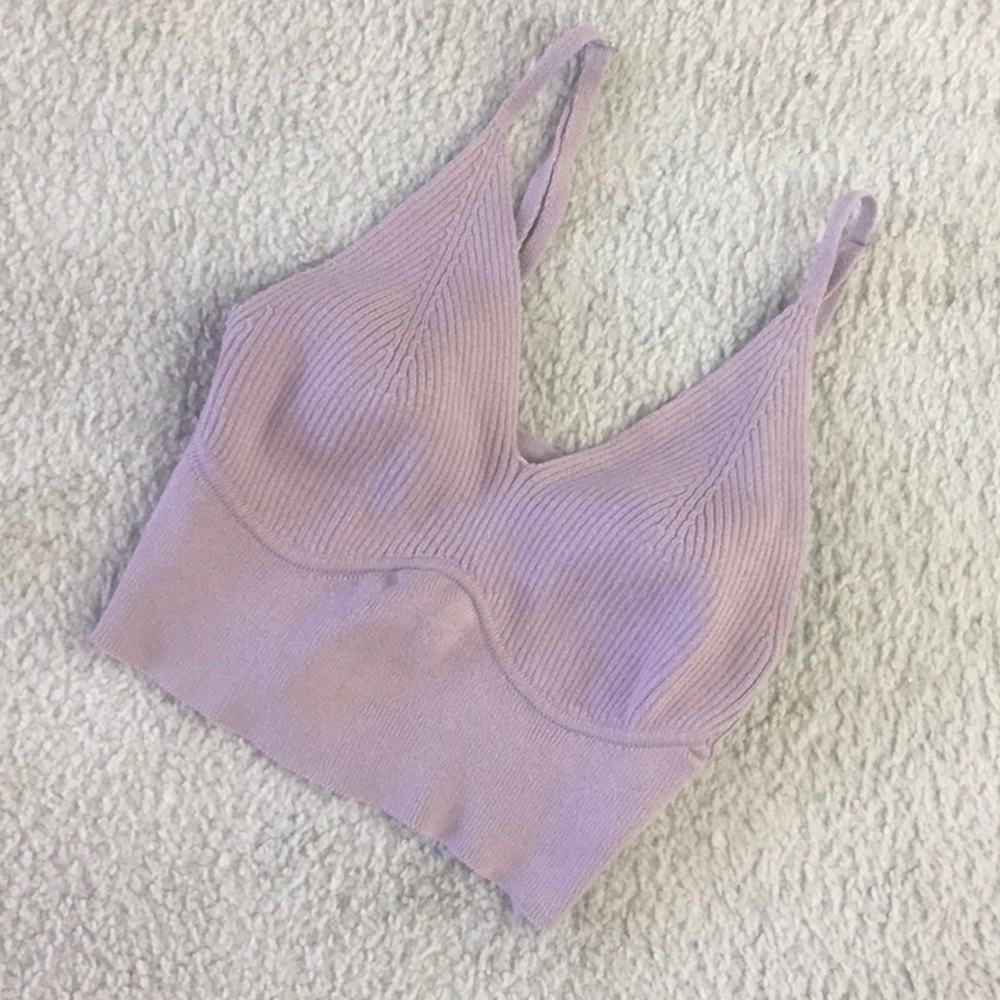 BLASHE/ MAUVE- BLUSH-V-NECK RIBBED CROP TOP